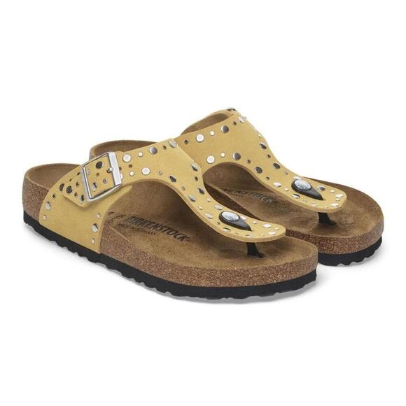 Birkenstock Gizeh Rivets Ochre Suede Leather Sandals - Main Image